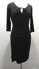 Women Black Long Sleeve Ruched Side Evening Dress Size UK 12 EU 40 Key Hole