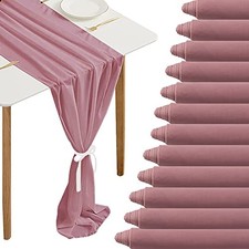 12 Packs 10Ft Chiffon Table Runner 27 x 120 Inches Sheer 27" x 120" Dusty Rose