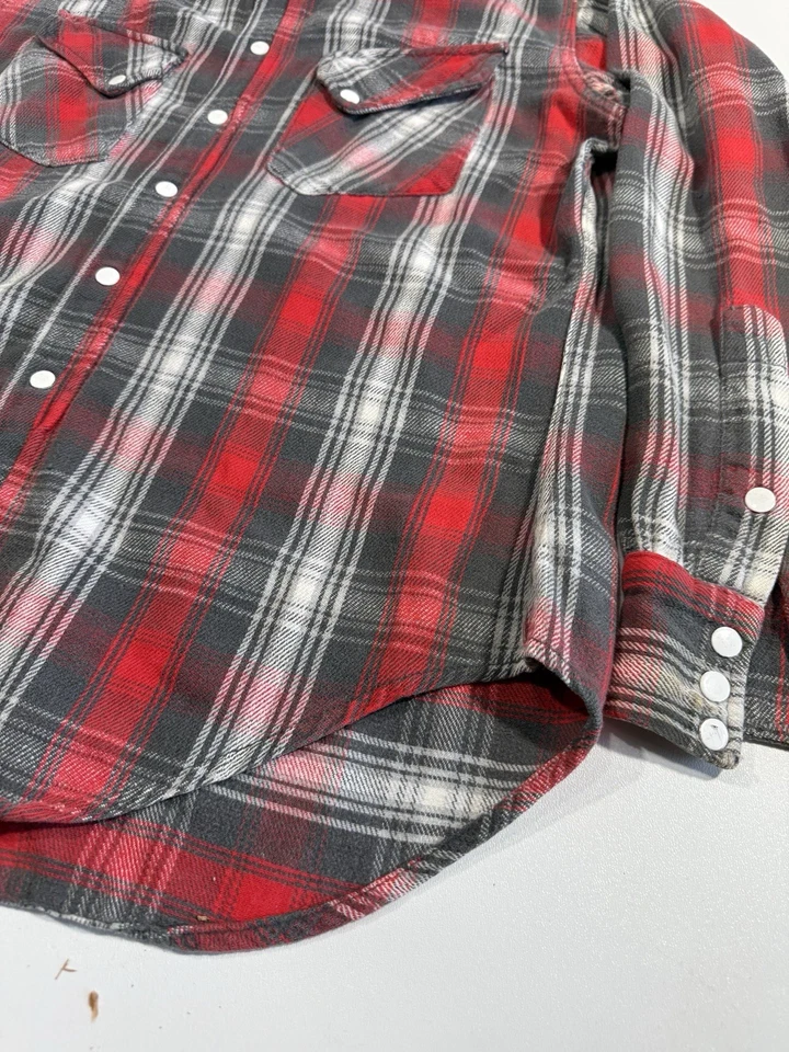 Vtg 50s 60s Sears Slant Pocket Cotton Flannel Red Black Plaid RARE Western - Image 3 of 4