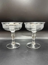 Vintage Tall Duncan Miller Tavern Clear Glass Coupe Glasses Set of 2 