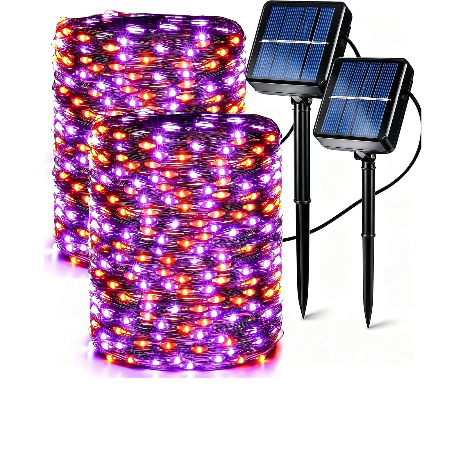 Outdoor Solar Halloween Lights 240 LED Orange Purple 39ft 2 Pack Waterproof