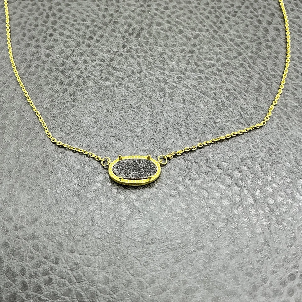 Collar Colgante Kendra Scott Elisa Negro Drusy Ovalado Tono Dorado Ajustable Para Mujer Foto 4 de 4