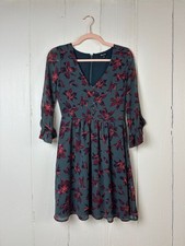 Madewell Teal Moonblossom Floral V-Neck Long Sleeve Flowy Dress Size 00