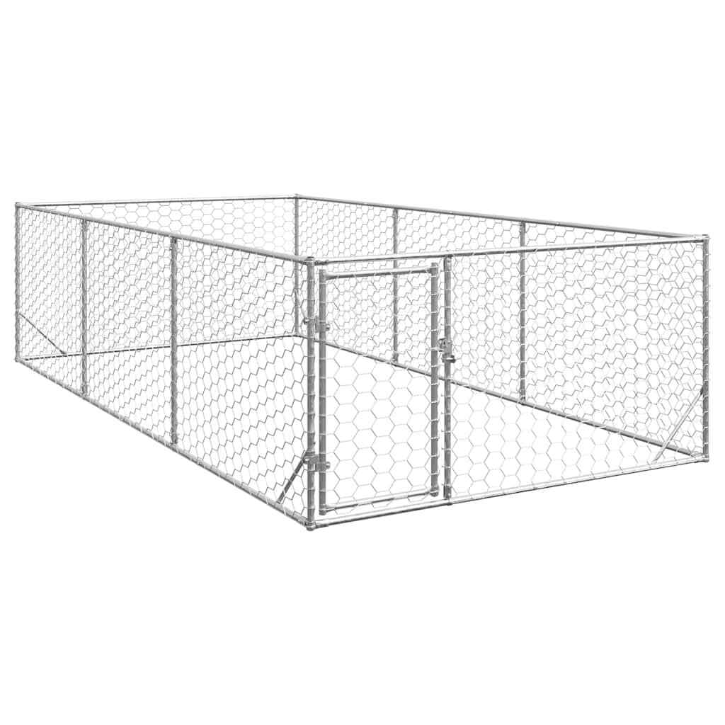All'Aperto Cane Kennel Con Porta 2x4x1 M Zincato Acciaio