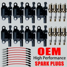 8X OEM Ignition Coil & Iridium Spark Plugs & Wires For Chevy GMC 5.3 6.2L UF413