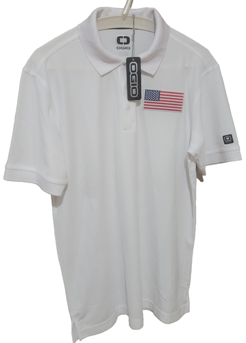 OGIO Shirt Mens Medium White USA Flag Patriotic Polo Short Sleeve Athletic NWT