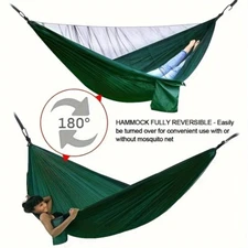 Quick-Setup Hammock with Mosquito Net - Army Green for Camping & Hiking