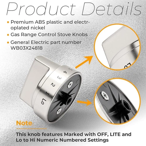 WB03X24818 Gas Range Control Knobs 5x for GE Convection&Conventional Oven/Stove - Picture 6 of 11
