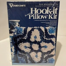 Vintage Vogart Crafts Hook-it Designer Pillow Kit New In Box 4226 Blue Tile