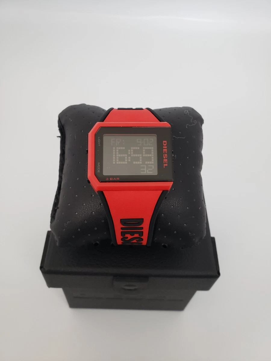 Diesel Unisex Chopped Analog-Digital Black & Red Silicone 38 mm Watch NIB DZ1923