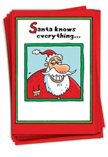 12 Funny Christmas Cards (1 Design, 12 Cards) - Santa Knows Everything