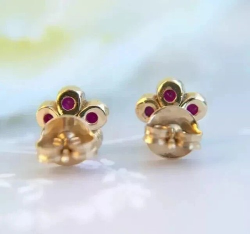 14k Yellow Gold Plated Round Cut Diamond Lab-Created 2CT Women's Stud Earring - Picture 3 of 5