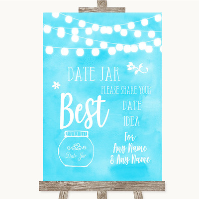 Aqua Himmelblau Aquarell Lichter Datum Glas Gästebuch Personalisiert Hochzeit Schild