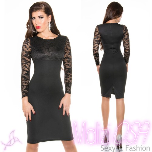 Vestito Donna Elegante Abito Tubino Nero Pizzo Sera Cerimonia Party | eBay