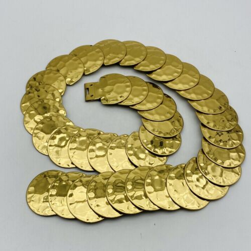 Vintage Hammered Coin Look Belt Gold Tone Size Medium/ Large