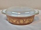 Vintage Pyrex Brown Gold Early American 1.5 Qt Casserole Baking Dish With Lid
