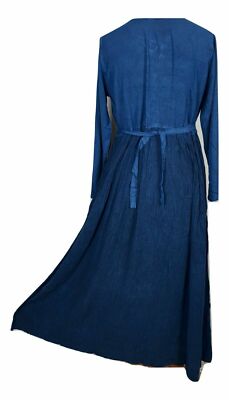 Maxi Dress Long Sleeve Crinkle Stonewash Rayon Lace up Embroidered 14 16 18  | eBay