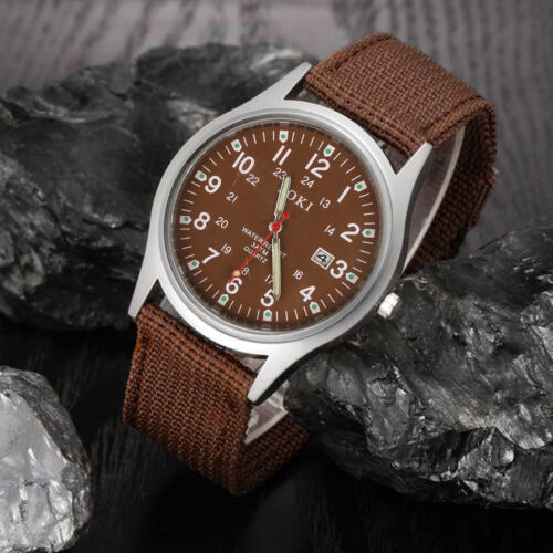 Mens Date Quartz Analog Army Wrist Watch Casual Nylon Strap Watches Military - Afbeelding 1 van 15