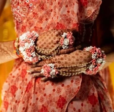 Women fashion flower  earrings tika bracelets haldi mehandi babyshower