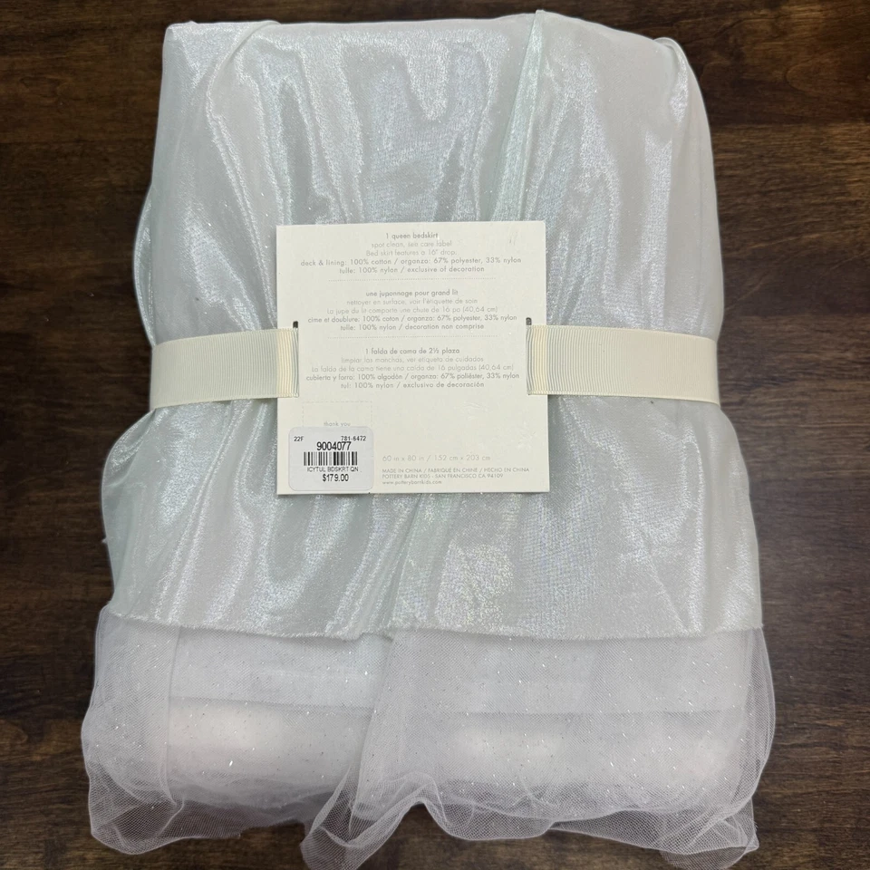 FALDA DE CAMA DE TUL HELADO PARA NIÑOS POTTERY BARN, QUEEN ~ AZUL HELADO/GRIS Foto 4 de 4