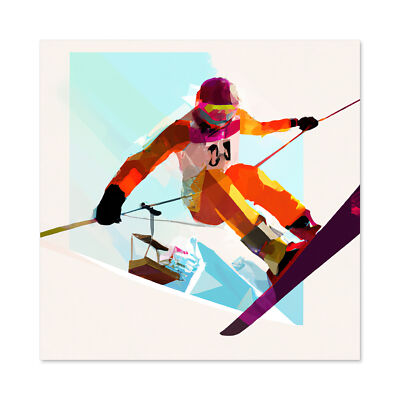 Skisprung Skifahren hell Winter Aquarell riesiges Wandbild quadratischer Druck Bild