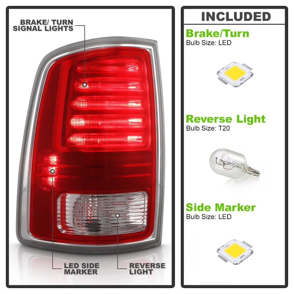 Luzes traseiras de LED cromadas/vermelhas de substituição 2013-2018 Dodge RAM 1500 2500 3500 LH+RH - Imagem 4 de 4