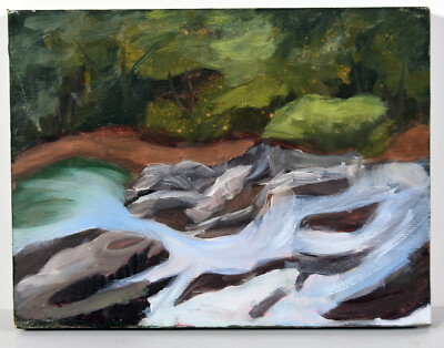 8'' Miniature Oil Painting Canvas Forestscape Spring Water Woods Abstract Art