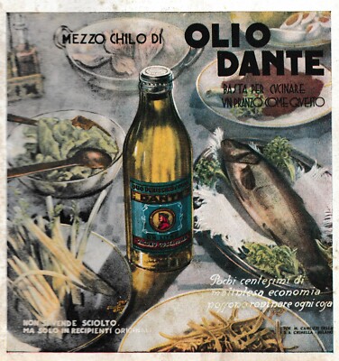 ADVERTISEMENT 1933 OLIVE OIL DANTE RECIPES KITCHEN DISHES BOTTLE COAST GENOA