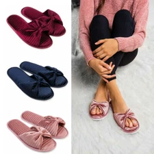 Women Soft Cozy Open Toe Velvet Slippers Anti Slip Spa Indoor Bedroom Shoes 6-10