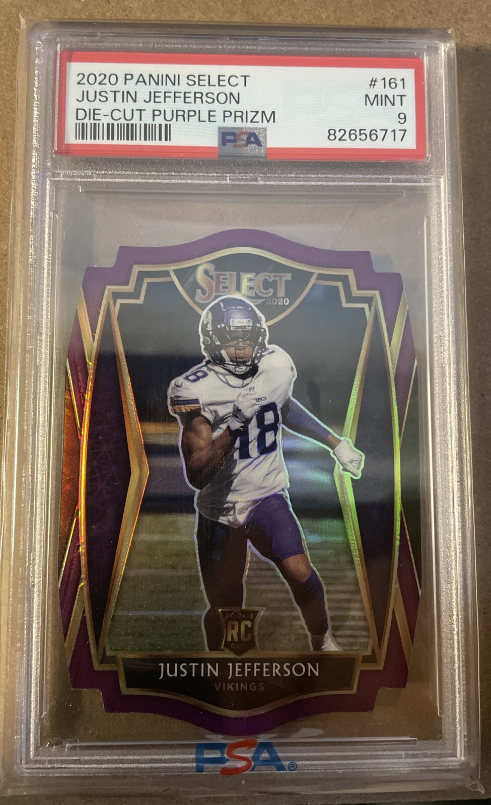 JUSTIN JEFFERSON - 2020 Panini Select Die Cut PURPLE PRIZM #161 RC - PSA 9