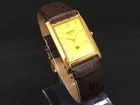 Vintage Seiko Tank Slim Quartz Golden Roman Dial Leather Strap Wrist Watch
