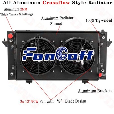 4 Row Radiator&Shroud Fan For 1987-1998 Land Rover Range Rover/Discovery I/II