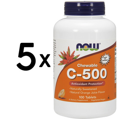 5 x NOW Foods Vitamin C-500, Chewable Orange - 100 tabs (139,90 EUR/kg)