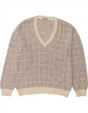 VINTAGE Mens V-Neck Jumper Sweater Large Grey Check DR55