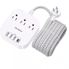 10 Ft. Braided Cord Power Strip with Flat Plug, 3-Outlets 4-USB Ports 1 USB-C 