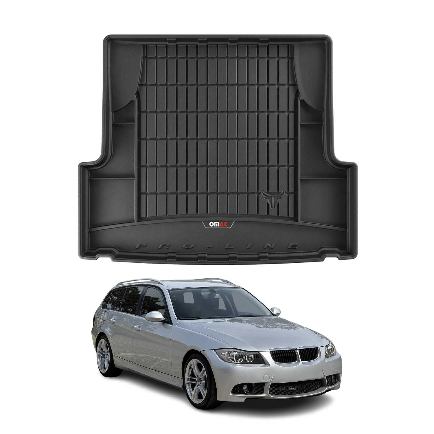 Tapis de coffre pour BMW Série 3 E91 Break noir en caoutchouc premium OMAC