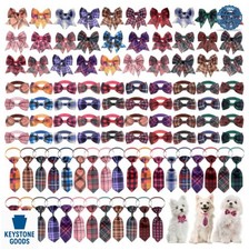 100 Piece Plaid Dog Bow Tie Collar Set Adjustable 8.7 to 14.2 Inch Small Medium