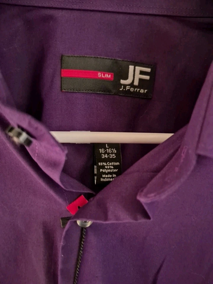 Camisa de vestir J Ferrari para hombre grande 16-16 1/2 calce ajustado púrpura cuello manga larga Foto 2 de 4