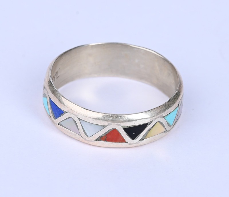 V. Hicks Navajo Sterling Silver 14K Gold Storyteller Ring Size 8
