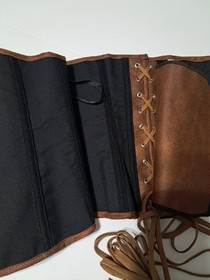 Women's corset with laces, metal hooks and flexible boning, brown.XL