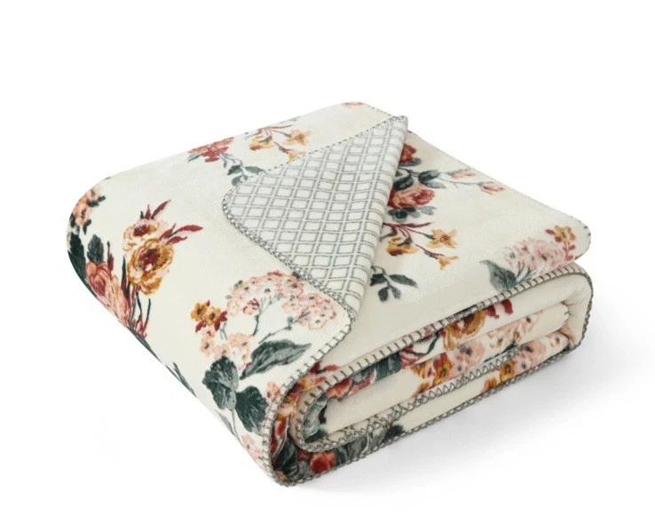 Laura Ashley - Manta de franela de coco reversible floral tostada Rosemore NUEVA Foto 2 de 3