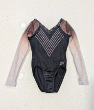 COMPETITION GK Elite gymnastics Leotard CL Child Large Brown Black RHINESTONES