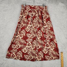 Vintage Paviter Skirt Womens 10 Red Floral Rayon A Line Midi USA Tropical Beach