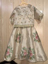 Girls 2-Piece Floral Champagne Gold Satin Lehenga Style Outfit