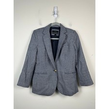 J.Crew Campbell Blazer Women 4 Blue Houndstooth Excellent Wool Gold Button