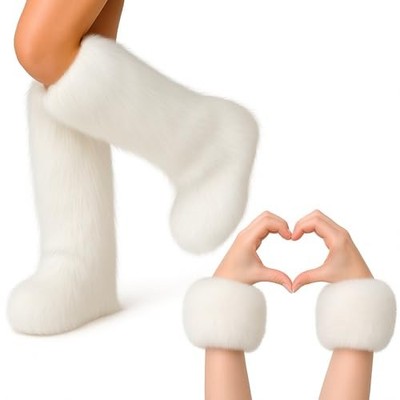  2 Pairs Faux Fur Fuzzy Leg Warmers Furry Wrist Cuffs Fluffy Boot Covers White