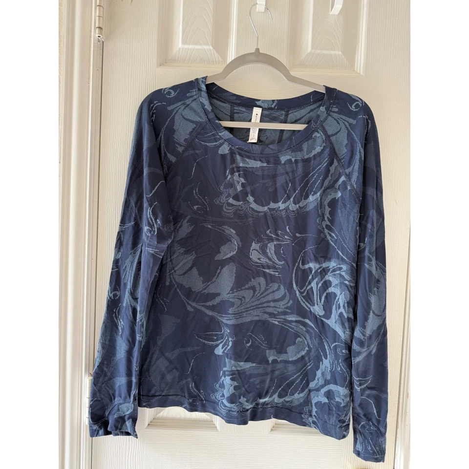 Athleta Momentum Seamless Long Sleeve Top Navy Jacquard Performance XL - Image 2 of 4