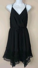 Greylin Black Racer Back Crochet Pleated Dainty Handkerchief Dress Size S