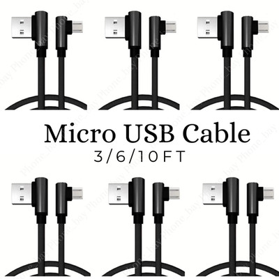 Micro USB Cable 90 Degree Right Angle Charging 3/6/10Ft For Samsung Android Lot