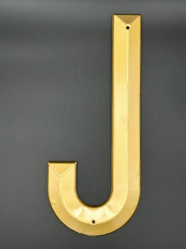 VINTAGE 13.5” Tin Signage Gold Letter “J” Distressed Salvaged Decor Rustic